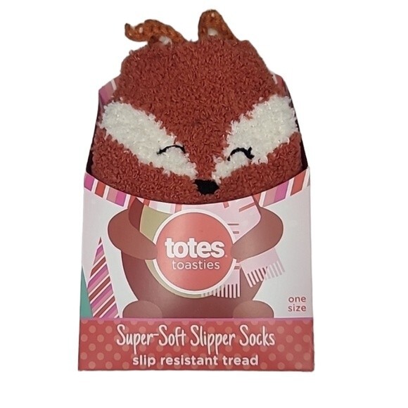 Totes toasties Super Soft Slipper Socks Slip Resistant Tread One Size Fox Theme - Picture 1 of 7